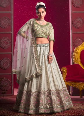 Readymade Lehenga Choli Sequins Silk in Off White