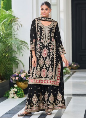 Readymade Salwar Kameez Embroidered Chinon in Black