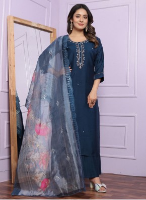 Readymade Salwar Suit Handwork Silk in Blue