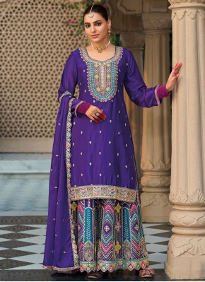 Readymade Salwar Suit Resham Chinon in Blue