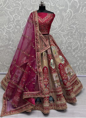 Red Bridal Silk Long Choli Lehenga