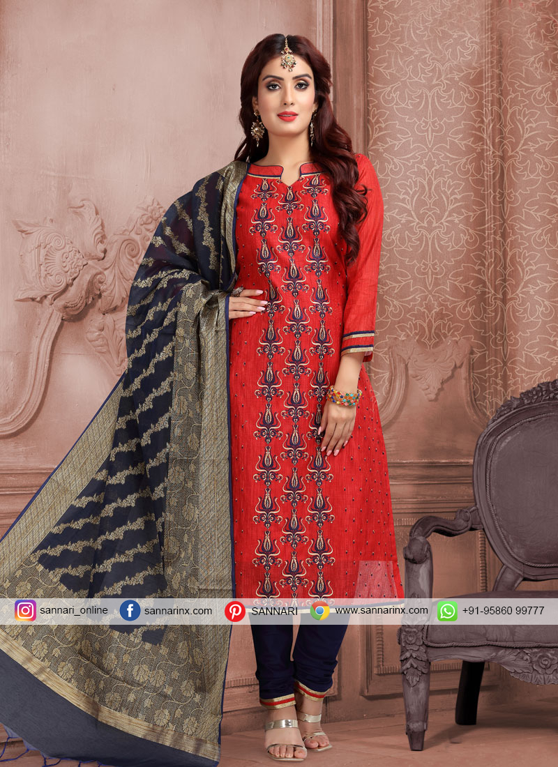 Red Color Churidar Salwar Kameez