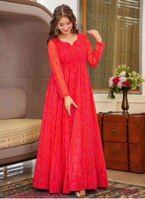 Red Digital Print Trendy Gown