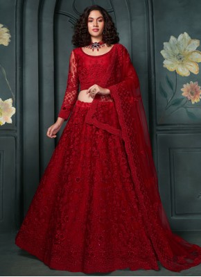 Red Embroidered Designer Lehenga Choli