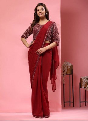 Red Georgette Party Classic Saree