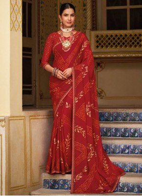 Red Georgette Party Classic Saree