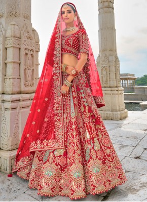 Red Khatli Work Wedding Lehenga Choli