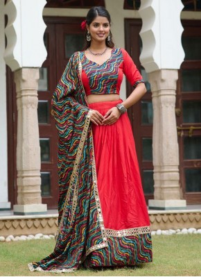 Red Mirror Rayon Readymade Lehenga Choli