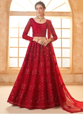 Red Net Designer Lehenga Choli