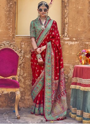 Red Print Festival Trendy Saree