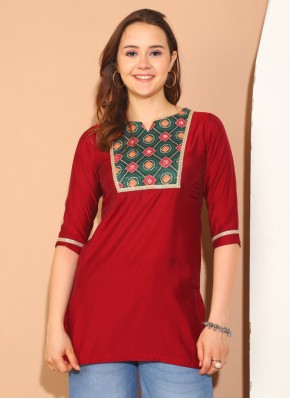 Red Silk Lace Designer Kurti