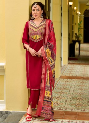 Red Vichitra Silk Trendy Salwar Kameez