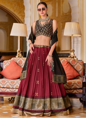 Refreshing Silk Maroon Foil Print Readymade Lehenga Choli