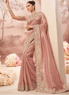 Regal Embroidered Banarasi Silk Peach Trendy Saree