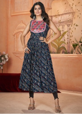 Regal Navy Blue Festival Casual Kurti