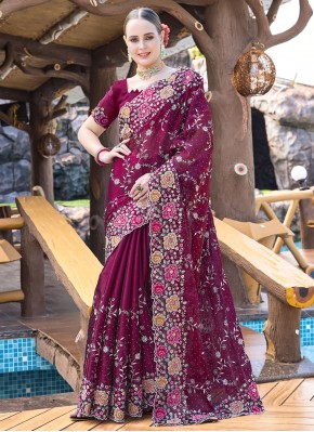 Resham Jimmy Chu Contemporary Saree in Wine