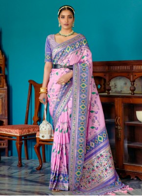 Rose Pink Banarasi Silk Traditional Saree