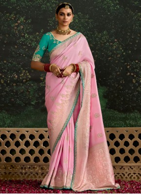 Rose Pink Color Contemporary Saree