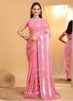 Rose Pink Georgette Party Saree