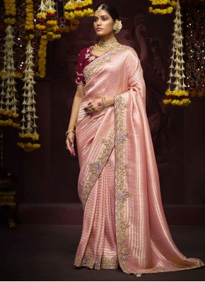 Rose Pink Weaving Reception Contemporary Saree