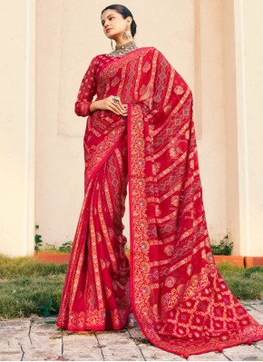 Royal Georgette Red Print Contemporary Saree