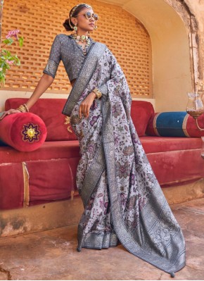 Royal Silk Foil Print Lavender Classic Saree