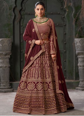 Ruritanian Georgette Maroon Cord Readymade Lehenga Choli