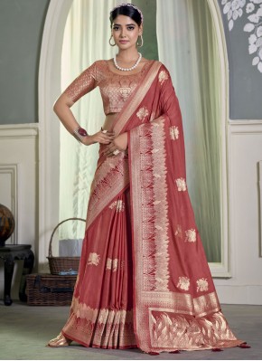 Rust Pure Crepe Contemporary Saree