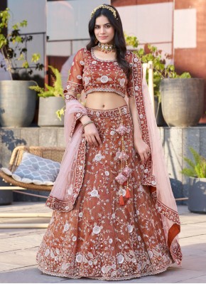 Rust Sequins Reception Long Choli Lehenga