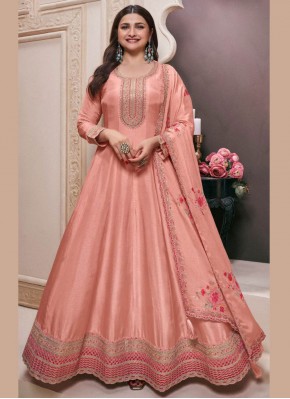 Salmon Silk Zari Trendy Salwar Kameez