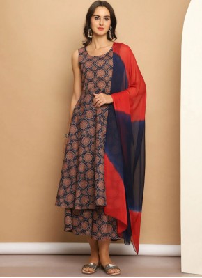 Salwar Kameez Printed Cotton in Navy Blue