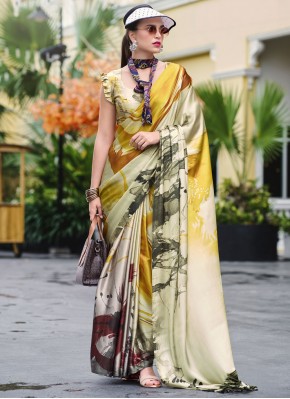 Satin Abstract Print Multi Colour Trendy Saree