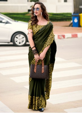 Satin Green Designer Saree