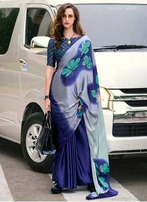 Satin Shaded Saree in Navy Blue