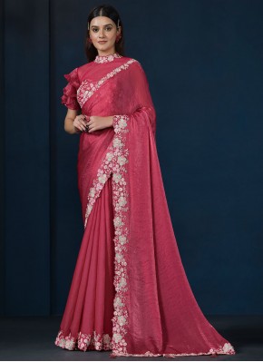 Satin Silk Classic Saree in Pink and Rani