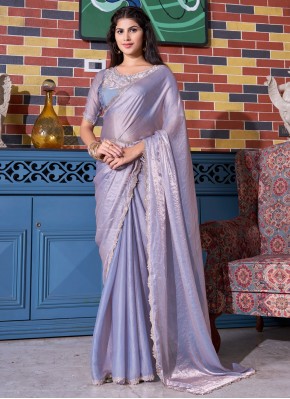 Satin Silk Designer Saree in Lavender