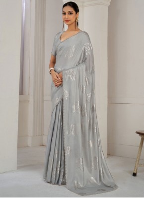 Satin Silk Grey Contemporary Saree