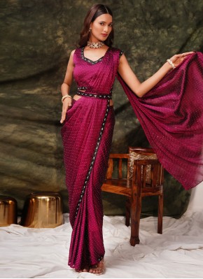 Satin Silk Stone Contemporary Saree in Wine