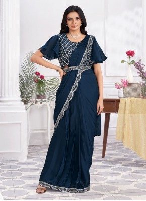 Satin Silk Trendy Saree in Navy Blue