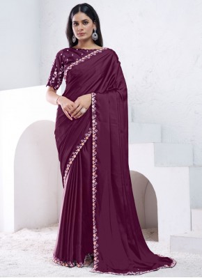 Satin Silk Wine Contemporary Saree