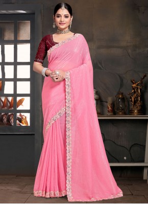 Savory Hot Pink Silk Trendy Saree