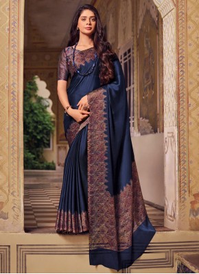 Savory Navy Blue Chiffon Trendy Saree