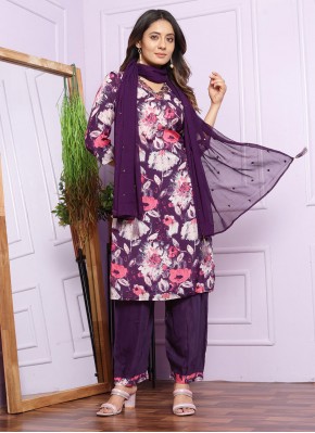 Scintillating Muslin Handwork Purple Salwar Suit