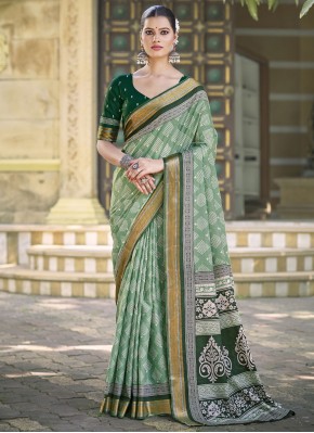 Sea Green Cotton Designer Saree