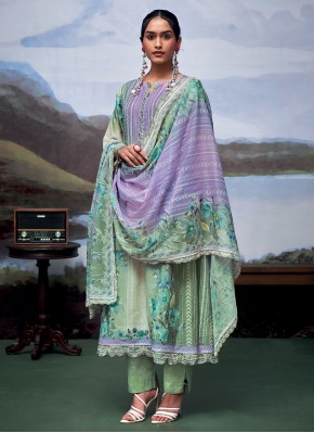 Sea Green Digital Print Organza Designer Salwar Suit
