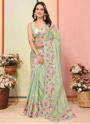 Sea Green Embroidered Trendy Saree