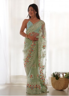 Sea Green Festival Net Saree