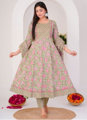 Sea Green Floral Print Ceremonial Trendy Salwar Kameez