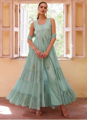 Sea Green Georgette Mehndi Designer Salwar Suit