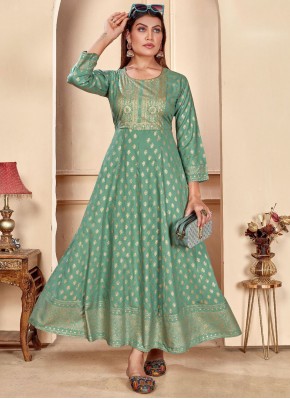 Sea Green Rayon Casual Readymade Gown